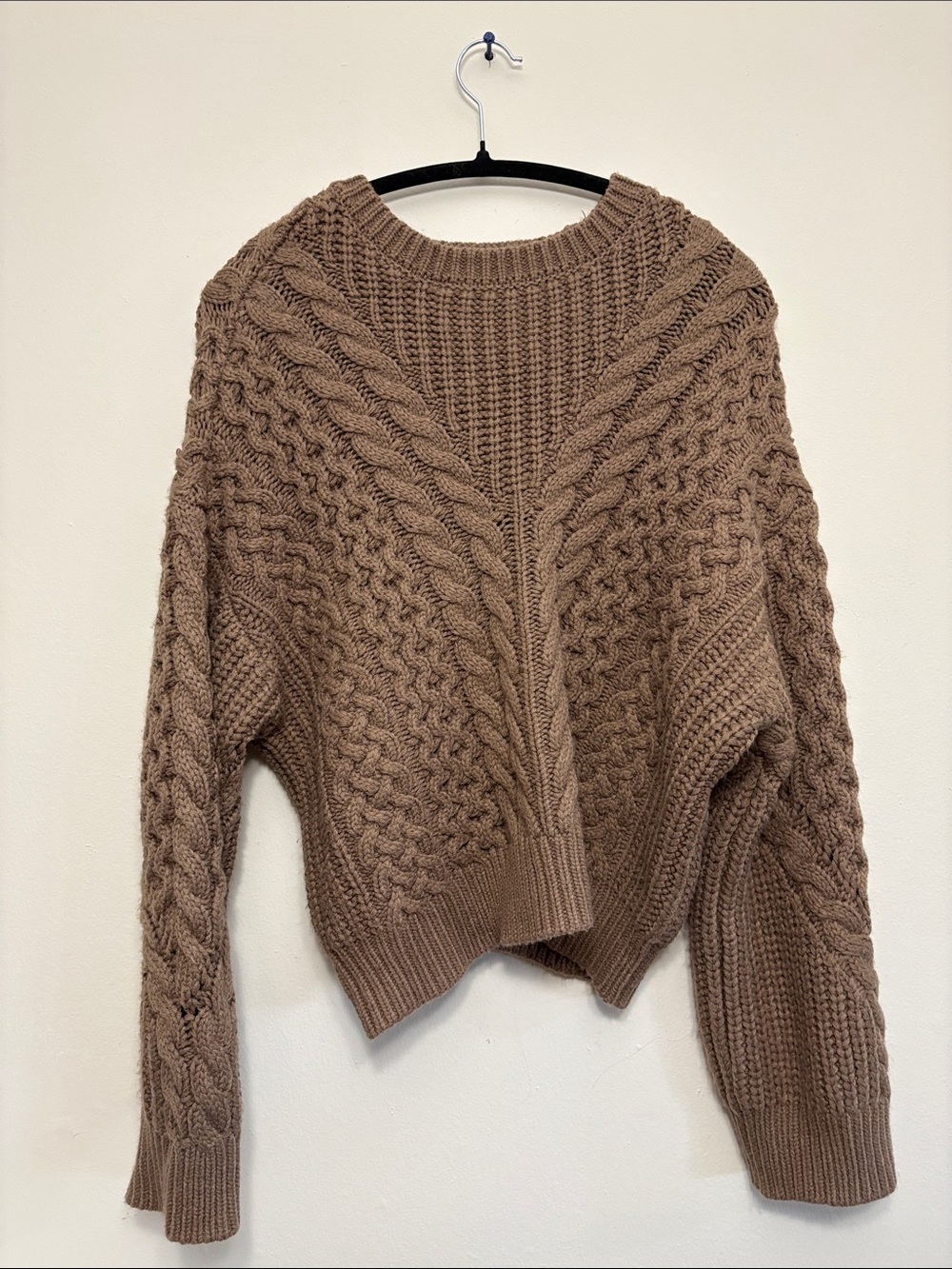 Dynamite Cable Knit Scoop Neck Sweater in Taupe